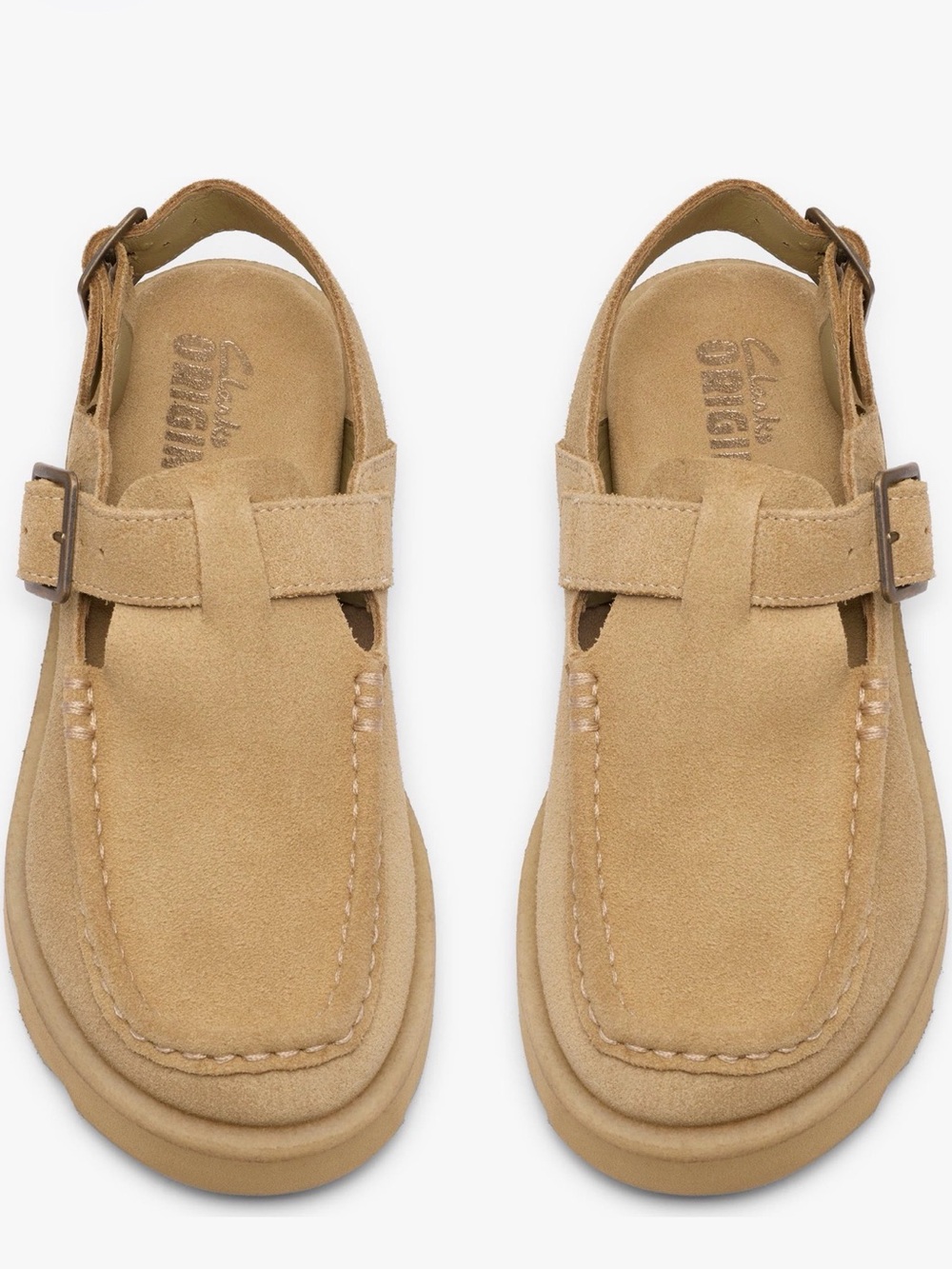 Clarks Kids Beige Suede Buckle Slingback Sandals